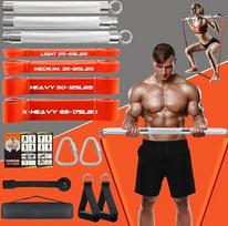 DASKING Fitnessbänder Krafttraining mit Stange, pasipriešinimo juostų rinkinys - 4 Widerstandsbänder, nuimamas fitneso baras, Griffe für Klimmzug Bänder -Fitnessgeräte für Zuhause, namų sporto salės sporto įranga