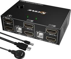 Dviejų monitorių KVM jungiklis HDMI 2 prievadų 4K@30Hz, MLEEDA KVM jungiklis 2 monitoriams, skirtas 2 kompiuteriams dalytis 2 monitoriais ir 4 USB 2.0 šakotuvu, pridedamas stalinis valdiklis ir USB HDMI kabelis