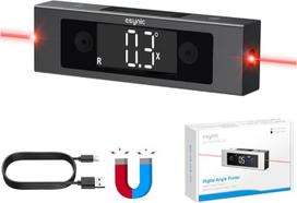 eSynic Digitaler Neigungswinkelmesser mit Dual-Achsen, Präzisions-Inklinometer, Doppel-LCD-Display, Laser-Level, 4 * 90° Messbereich, Wiederaufladbar mit USB-C