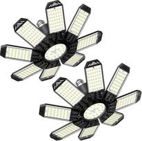 Garažo lempa LED 210 W - 2 vienetai 21000LM 6500K labai ryškios LED dirbtuvių lubų lempos su 8+1 reguliuojamu skydeliu, prisukamos E26/E27 lizdų garažo apšvietimas garažui, sandėliui, rūsiui