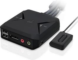 IOGEAR USB KVM jungiklis DisplayPort 4K@30Hz su kabeliu ir nuotolinio valdymo pulteliu, 2 kompiuteriai prie 1 monitoriaus, "Plug and Play", 7.1 HD garsas, suderinamas su "DisplayPort 1.1" ir HDCP, suderinamas su "Windows", "Mac" ir "Linux