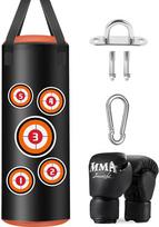 JUOIFIP Boxsack Hängend Set, Boxsack Kinder 60 cm, Microfiber Leder Schwere Tasche für das Training Kickboxen Fitness MMA Grappling Muay Thai Karate