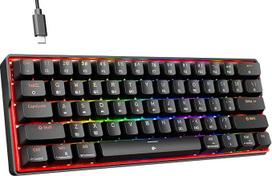KEMOVE K61SE žaidimų klaviatūra - 60 % mechaninė klaviatūra su raudonais jungikliais, RGB apšvietimu, apsauga nuo dvasių, kompaktiška, 61 klavišas, amerikietiškas išdėstymas, skirta "Windows" kompiuterių žaidėjams ir biurui, juoda