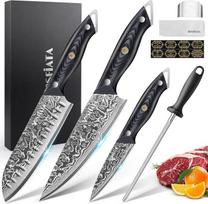 MOSFiATA Damasko peilių rinkinys iš 3 dalių, 8 colių virėjo peilis, 7 colių peilis "Santoku", 3,5 colio peilis vaisiams, VG10 damaskinis plienas, dovanų rinkinys su pirštų apsauga ir audiniu