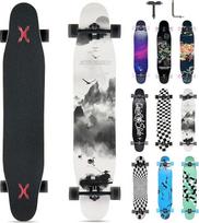 Opurtdor Longboard 118 cm Pro riedlentė, Cruiser Trick riedlentė, 8 lygių klevo mediena, juoda Longboard pradedantiesiems, suaugusiems, paaugliams, mergaitėms, berniukams