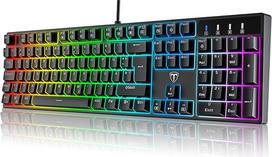 QWERTZ mechaninė žaidimų klaviatūra su RGB apšvietimu (mėlyni jungikliai) - 104 klavišai USB laidinė 20 spalvų režimų N-Key Rollover atspari purslams - profesionali klaviatūra žaidėjams