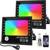 RGB prožektorius 30 W, RGB LED prožektorius 2 su 16 milijonų spalvų, 28 režimais, spalvų keitimu, reguliuojamu apšvietimu, nuotoliniu valdymu ir programėlės valdymu, RGB prožektorius, IP66 vandeniui atsparus lauko prožektorius sodui,