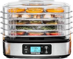 ROMMELSBACHER DA 350-5 dehidratorius, skirtas džiovinimo plotui, 0,42 m², temperatūros pasirinkimas nuo 35 °C iki 75 °C, 36 valandų laikmatis, automatinis išsijungimas, 2 grūdų batonėlių formos, 350 W, nerūdijantis plienas