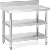 Royal Catering Nerūdijančio plieno sieninis stalviršis su apvadu 2 lentynos 100 x 60 cm