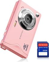 Skaitmeninis fotoaparatas CCN, 48MP 1080P FHD foto kamera su 3,0 colių ekranu, 16x skaitmeninis priartinimas, nešiojamas kompaktiškas fotoaparatas su 32GB TF kortele, USB laidas, paaugliams, suaugusiesiems, pradedantiesiems, rožinis