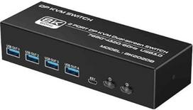 TCNEWCL 4K 144Hz "DisplayPort" KVM jungiklis 2 kompiuteriams 2 monitoriams 8K 60Hz DP 1.4 USB 3.0 KVM jungikliai su dviem monitoriais, palaiko išplėstinį ir kopijavimo režimą, su staliniu valdikliu ir 4 DP+ 2 USB kabeliais