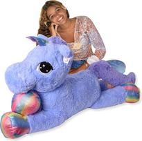 TE-Trend XXL Unicorn Cuddly Toy 110 cm - Cute Purple Giant Plush Toy with Rainbow Glitter Horn for Children to Play or Decoration
