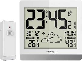 technoline WS8119 Skaitmeninis radijo sieninis laikrodis su temperatūros ekranu ir orų prognoze, baltas