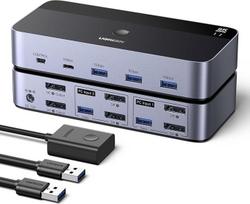 UGREEN Displayport KVM jungiklis 2 kompiuteriai 2 monitoriai 8K60Hz KVM jungiklis su 4 USB 3.0 prievadais Klaviatūros ir darbalaukio valdiklio perjungimas suderinamas su Windows/Linux/MacOS ir kt.