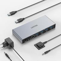Unitek USB 3.0 HDMI KVM jungiklis 1 monitorius 2 kompiuteriai 4K @ 60Hz KVM jungiklis 4 USB prievadai, skirti 2 kompiuteriams, kurie dalijasi monitoriumi Klaviatūra Pelė Kietieji diskai HDCP Adaptyvus 2 USB kabelis DC5V adapteris