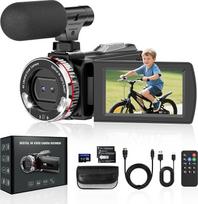 Vaizdo kamera 4K vaizdo kamera 48MP 60FPS Vlogų kamera "YouTube" 3,0 colių 270° kampu pasukamas ekranas, 21X skaitmeninio priartinimo vaizdo kamera su 64GB SD kortele, 2 baterijomis, išoriniu mikrofonu