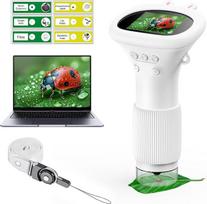 WINWEND nešiojamasis mikroskopas vaikams - 1000 x Mini Lastster mikroskopas su 6 reguliuojamais ryškumo lygiais, 2" LCD ekranu ir 32GB SD kortele