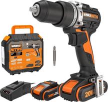 WORX NITRO WX352 20 V akumuliatorinio gręžimo su plaktuku rinkinys - bešepetėlinis variklis - skirtas varžtams, gręžimui ir smūginiam gręžimui - 60 Nm - 2 greičių pavara ir LED lemputė - yra 2 x 20 V 2 Ah akumuliatoriai ir 2 A greitieji