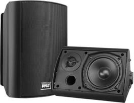 Pyle Speaker Pair System Active Passive Weatherproof Wireless Stereo Sound Indoor Outdoor AUX Bluetooth Black