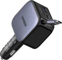 UGREEN 3-in-1 cigarečių uždegiklio 90 W USB-C ištraukiamas automobilinis įkroviklis 60 W įmontuotas USB-C kabelis Automobilių priedai 12 V automobilinis adapteris iPhone 16/15, MacBook, Galaxy S25/24, GPS ir kt.