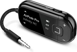 "Avantree Voyager" "Bluetooth 5.4" adapteris lėktuve su OLED ekranu ausinėms ir "AirPods", "Qualcomm" mikroschemų rinkinys, aptX Adaptive, 3,5 mm AUX belaidis garso siųstuvas kelionėms ir skrydžiams - juodas