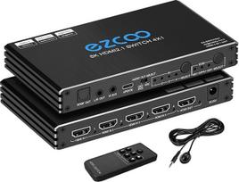 4K 120Hz HDMI 2.1 jungiklis 4x1 garso išvestis VRR ALLM HDCP2.3 ARC HDR10+ CEC Optinis SPDIF ir 3,5 mm AUX garso išvestis, HDMI automatinis jungiklis 4 in 1 Out IR nuotolinis Dolby Digital EDID, skirtas PS5 Xbox NVIDIA