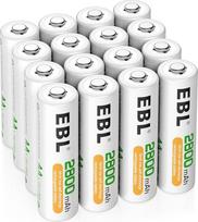 EBL 16 pakuočių įkraunamų baterijų 2800 mAh AA NI-MH baterija 1200 įkrovimo ciklų, mažai savaiminio išsikrovimo, su laikymo dėžute