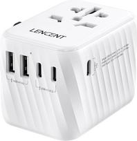 LENCENT Universal Travel Adapter, International Adapter with 5.6A 3 USB C 2 USB A Ports Wall Charger Worldwide Travel Adapter for USA to EU UK Ireland Australia (Type C/G/A/I), White