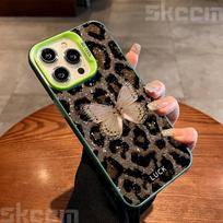 Prabangus drugelio ir leopardo rašto dėklas telefonui iPhone 16 16E 15 14 13 12 11 Pro Max X XS XR 7 8 Plus SE, atsparus smūgiams, kietas dangtelis iPhone 16 Pro Max