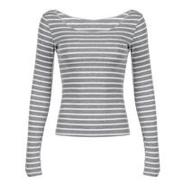 Striped Big Round Neck Versatile, Light and Contrasting Colors, Slim Fit, One-word Shoulder Pullover Knitted Spice Girl Top S šviesiai pilka spalva