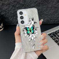 Lazerinis telefono dėklas Samsung Galaxy S25 S24 S23 Ultra S24 FE S22 Plus A55 A15 A16 A35 A25 A54 A56 5G Auksinis drugelio rašto dangtelis Galaxy S22 5G