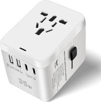 Kelioninis adapteris visame pasaulyje, 6-in-1 universalus kelioninis kištukas su 3 USB C (PD 35W) + 2 USB A+AC lizdais, tarptautinis lizdo adapteris, universalus adapteris visame pasaulyje, skirtas ES, JK, JAV, AU, Japonijai, kelioninis adapteris