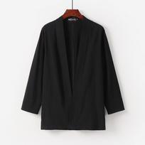 Vyriški japoniški megztiniai kimono palaidi medvilniniai lininiai atviri laisvalaikio vasariniai marškiniai L juoda