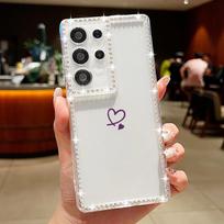 Paprastos širdelės minkštas dėklas Samsung Galaxy A56 A55 A54 A36 A35 A25 A15 A16 A53 5G S24 Ultra S25 Edge S23 FE deimantinis telefono dėklas Galaxy S22 5G