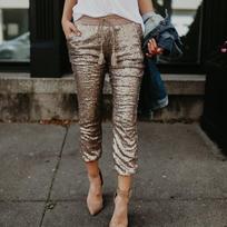 Women High Waist Skinny Pants Sequin Glitter Leggings Joggings Trousers Clubwear XL auksas