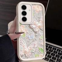 Aliejinio paveikslo drugelio dėklas Samsung Galaxy S25 Edge S24 S23 S22 Ultra S21 FE A56 A55 A54 A53 A35 A15 A25 A34 A16 minkštas viršelis For Galaxy S24