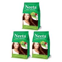 Neeta Pure Henna plaukų dažymo milteliai su 5 natūraliomis žolelėmis, natūralios rudos spalvos plaukų dažai moterims ir vyrams, natūrali spalva(Po 125g Kiekvienas - Pakuotė po 3)