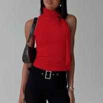 Women's Clothing, Summer Versatile Solid Color New Style Stand Collar Strap Sleeveless Vest Women's Top T-shirt S