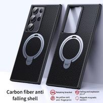Carbon Fiber Texture Case for Samsung Galaxy S25 S24 S23 Plus Ultra for Magsafe Wireless Charging Magnetic Ring Holder Cover For S24