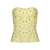 Floral Lace Splicing Pleated Slim Tube Top Girl Thin Inner Top XS geltona