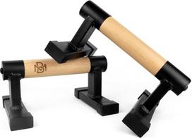"Müller & Blum Parallettes Wood", neslystančios stūmimo rankenos, aukščiausios kokybės kalanetikos įranga, skirta naudoti patalpose ir lauke, sąnariams draugiškas stūmimo baras, jėgos treniruotės, patvarios rankenos, stūmimas aukštyn