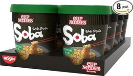 "Nissin Cup Noodles Soba Cup - Teriyaki", 8 vnt., japoniško stiliaus greitai paruošiami makaronai su terijakio padažu ir daržovėmis, greitai paruošiami puodelyje, azijietiškas maistas (8 x 90 g)