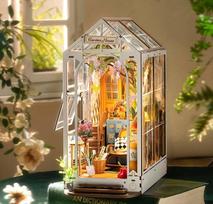 "ROWOOD Book Nook Kit" sodo namelis, "pasidaryk pats" "Booknook" diorama "Bookend" modelio rinkinys 3D medinė dėlionė Miniatiūrinis namo rinkinys Amatų rinkinys Dovanos