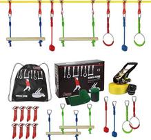 ALPIDEX Ninja Line, vaikiška virvė, kliūčių rinkinys, gimnastika, žiedai, virvės mazgo sūpynės, laipiojimo kopėčios, priedai, išplečiamas karių parkas