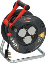 Brennenstuhl Garant Kabeltrommel 25m (Pagaminta Vokietijoje, Verlängerungskabel mit 3 Steckdosen und Thermoausschaltschutz, ergonomischer Griff)