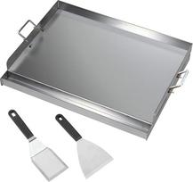 CAVATINY Nerūdijančio plieno grilio plokštė, 54 x 41 x 8 cm, universali BBQ Plancha, tinkanti "Weber" dujiniam griliui ir anglių griliui, grilio plokštė su grilio mentelių ir grandiklių rinkiniu