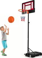 GOPLUS Basketballkorb Outdoor für Kinder Jugendliche, 90-210cm Korbhöhe verstellbar, Basketballständer tragbar mit Rollen, Basketballkorb mit Ständer und 76x50cm Rückwand