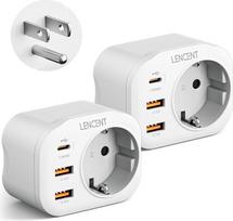 LENCENT 2 x kelioninis adapterio maitinimo adapteris JAV adapteris Amerika Vokietija kištukas su 2 USB QC3.0 + 1 C tipo PD prievadais, B tipo kelioninio kištuko maitinimo adapteris JAV, Amerikai, Kanadai, Meksikai