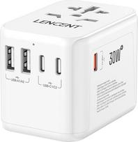 LENCENT Universal Travel Adapter GaN III 30W, International Adapter with 2 USB-A & 3 USB-C PD Quick Charge Ports, Worldwide Travel Plug Adapter for Type A/C/G/I, USA/UK/EU/AUS Sockets, White