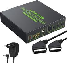 LiNKFOR HDMI Scart adapteris Scart auf HDMI Konverter 720p / 1080p SCART auf HDMI Adapter mit 3.5mm Koaxial Audio Ausgang Unterstützt NTSC & PAL für HDTV STB PS3 Sky BLU-RAY DVD mit Netzteil